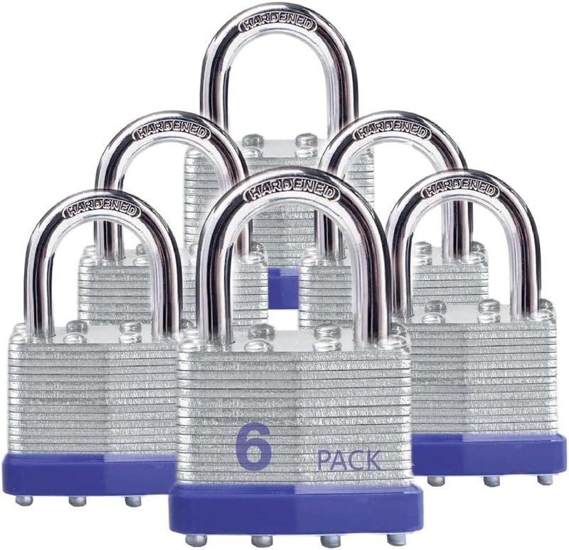 XanHen Keyed Alike Laminated Steel Keyed Padlocks with Normal Shackle, 6 Pack, for Hasp Latch, Sheds, Fences, Storage Locker, School, Gym - Image 1